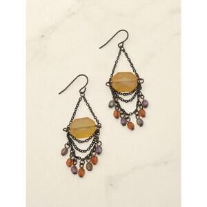 Vintage Yellow Glass Chandelier Earrings – Bronze Tone Dangle Earrings